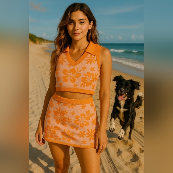 wild fable Other - Wild Fable Orange Floral Knit Set